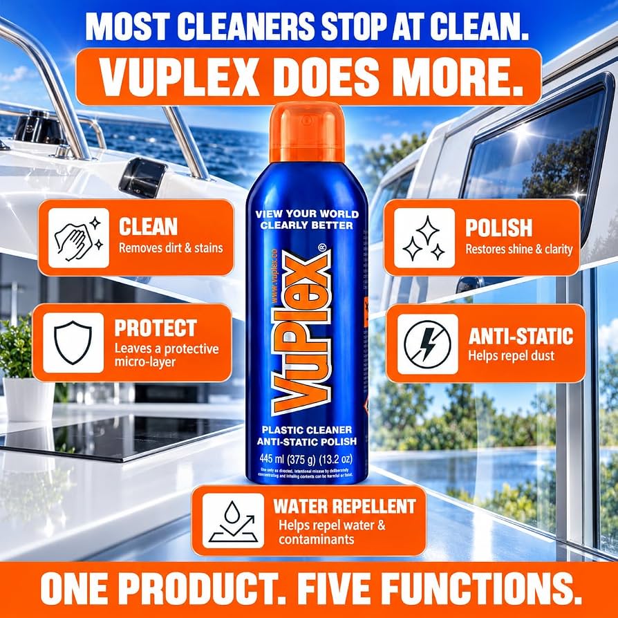 VuPlex Cleaner 445ml - Buy 2 or more Get a FREE 5 Pack of Small Microfibre Cleaning Cloth - 25cmx25cm