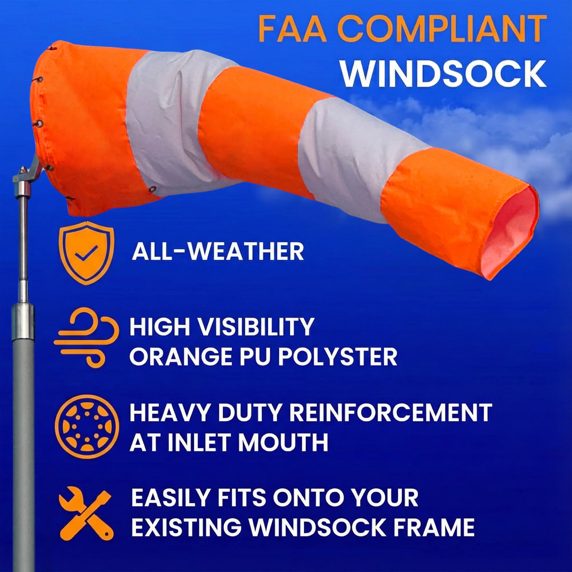 Airport Windsock- Heavy-Duty for Station, Pastoral, Airstrip - Frame not included