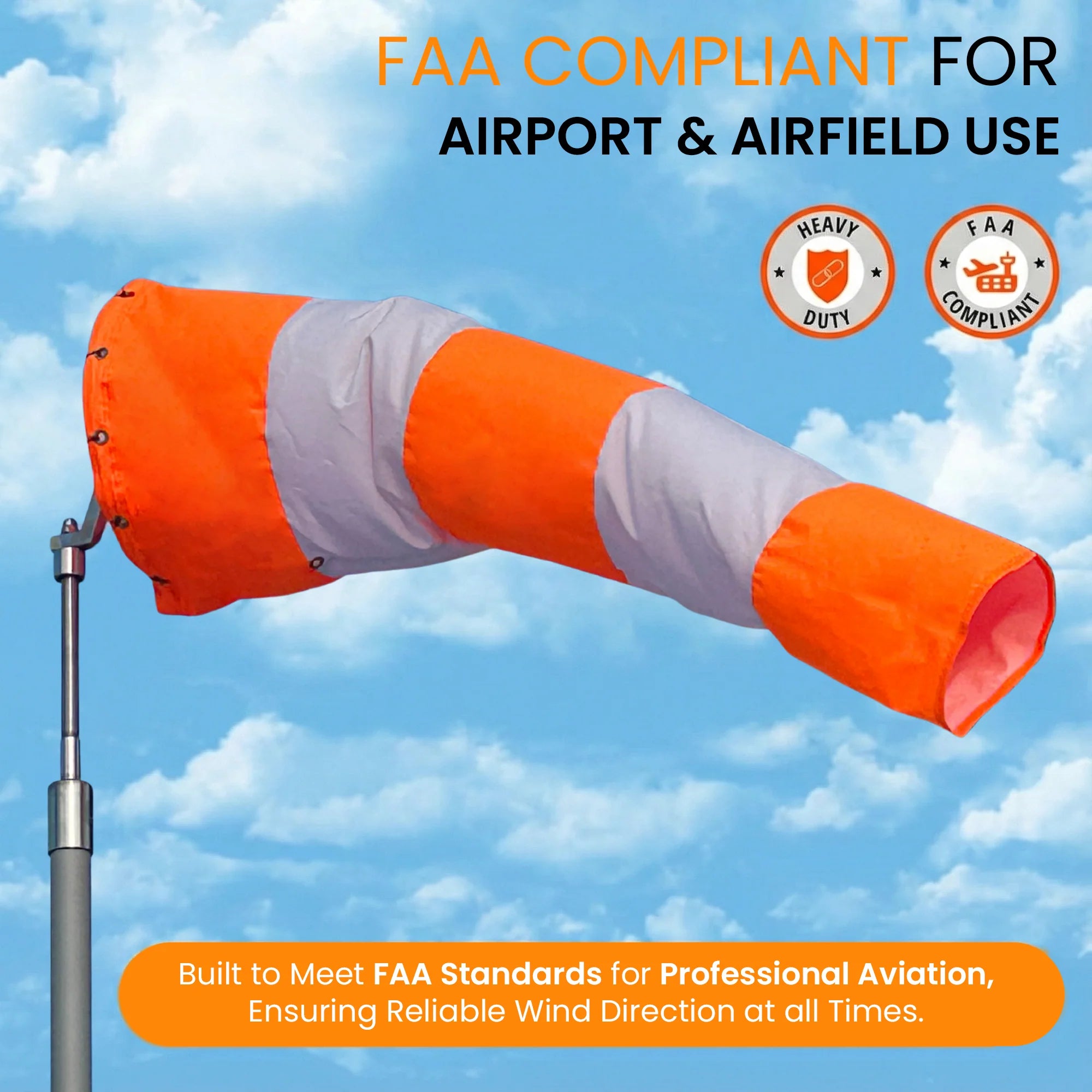 Airport Windsock- Heavy-Duty for Station, Pastoral, Airstrip - Frame not included