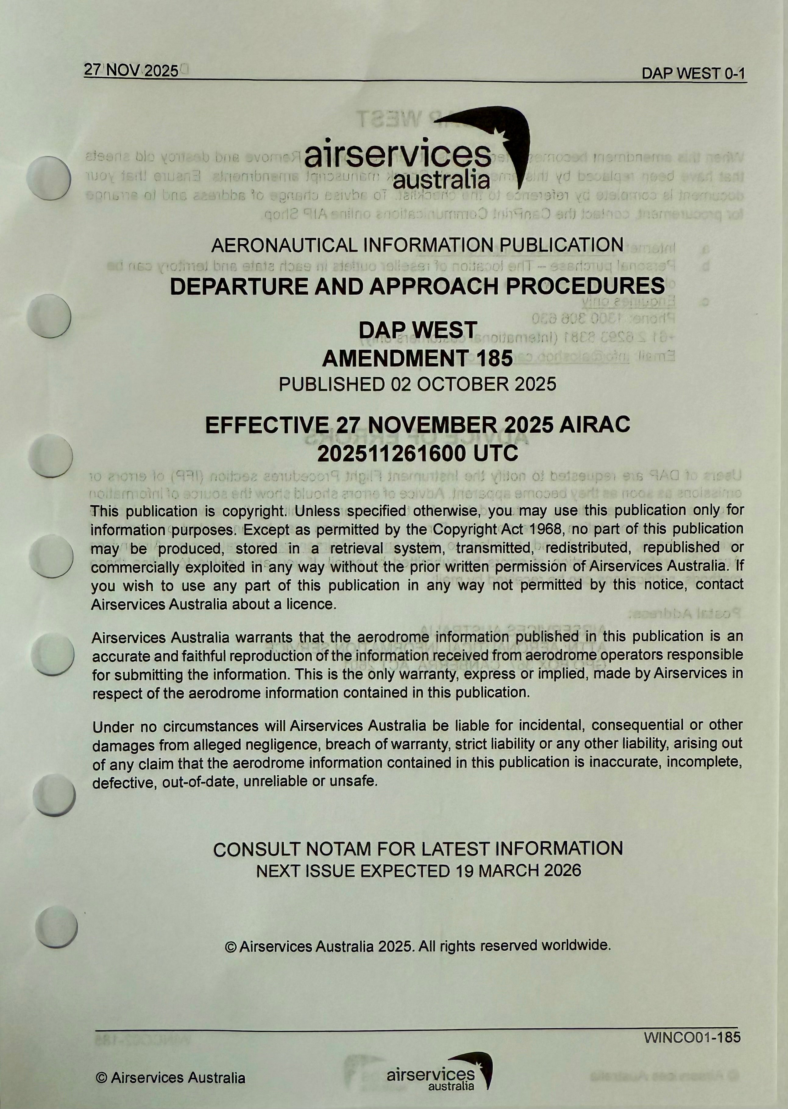 Departure and Approach Procedures DAP WEST