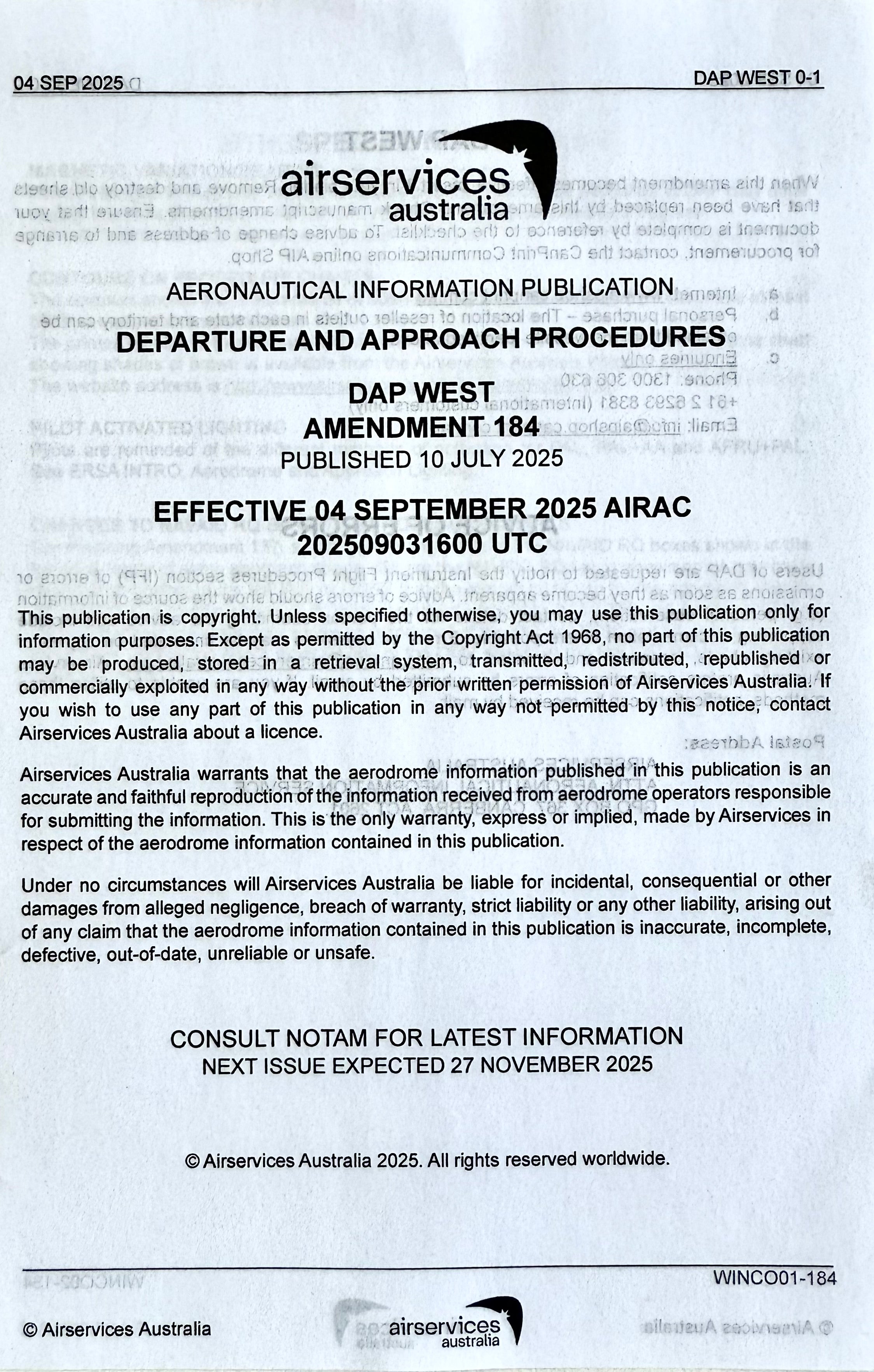 Departure and Approach Procedures DAP WEST