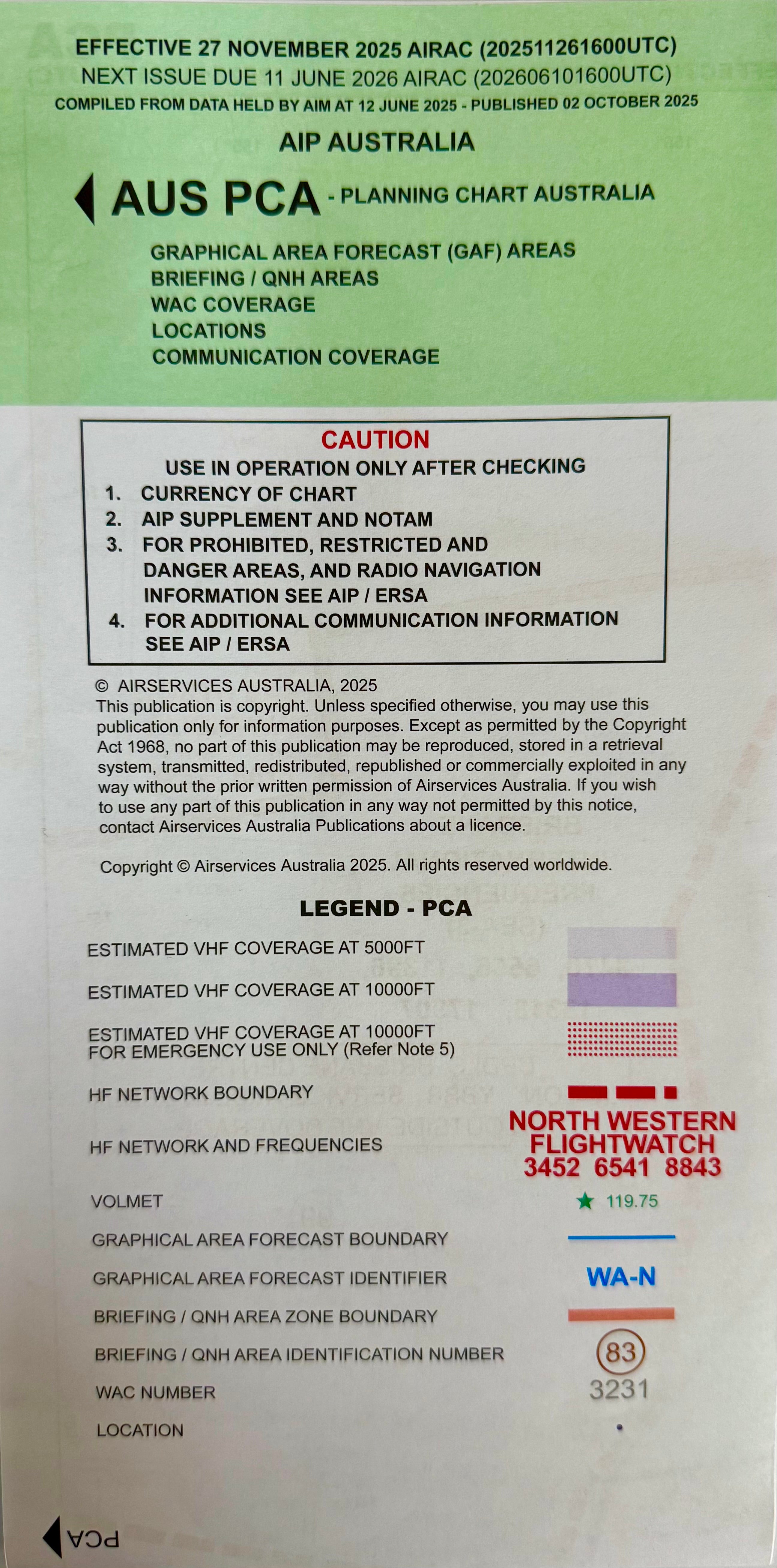 PCA Planning Chart Australia Effective 27th November 2025