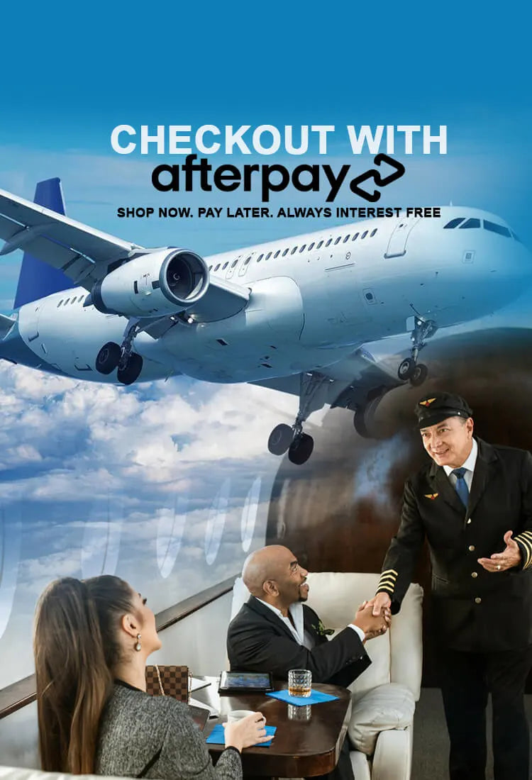 Checkout with Afterpay – pilot and passengers in aircraft cabin