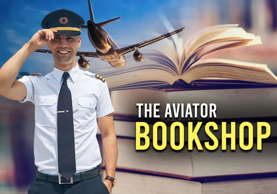 Smiling pilot saluting with aviation books Australia.