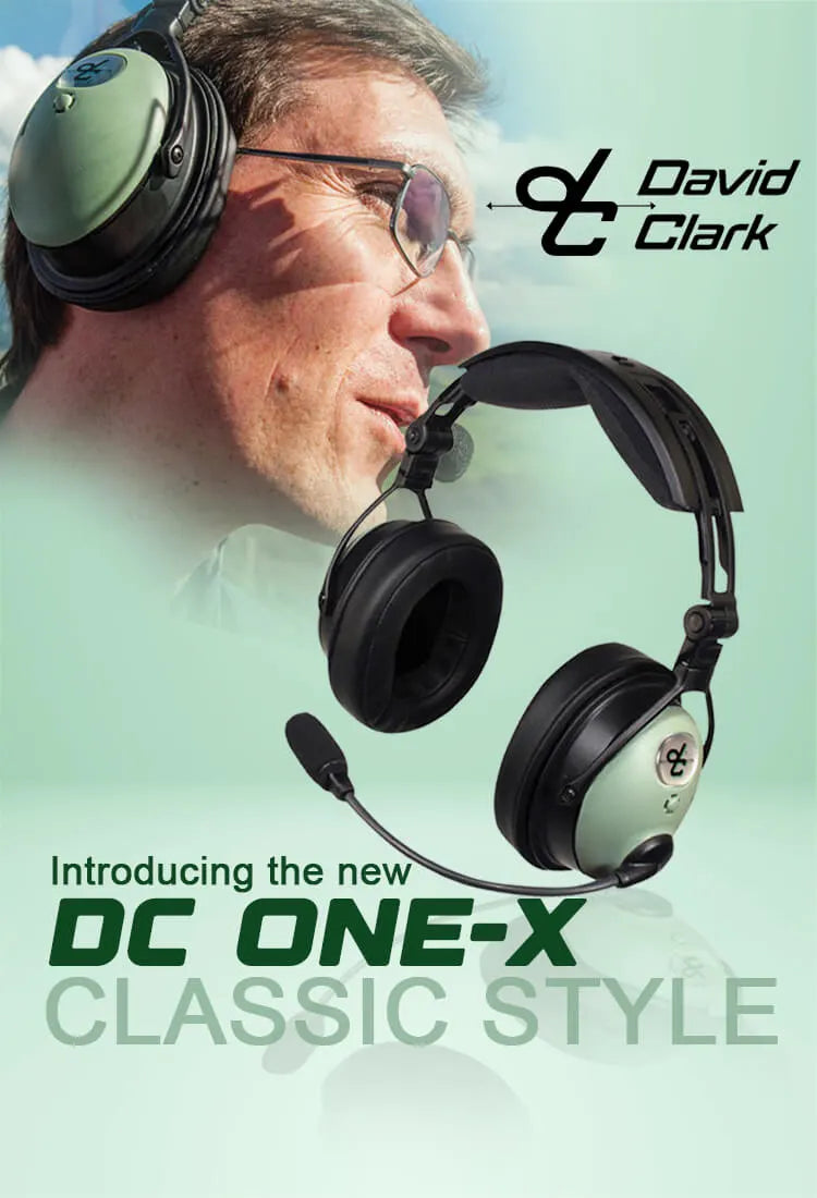 David Clark DC ONE-X pilot headset with classic green cup design