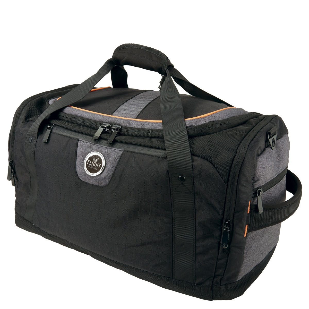 Flight Outfitters black and grey duffel bag for pilot travel and gear organization