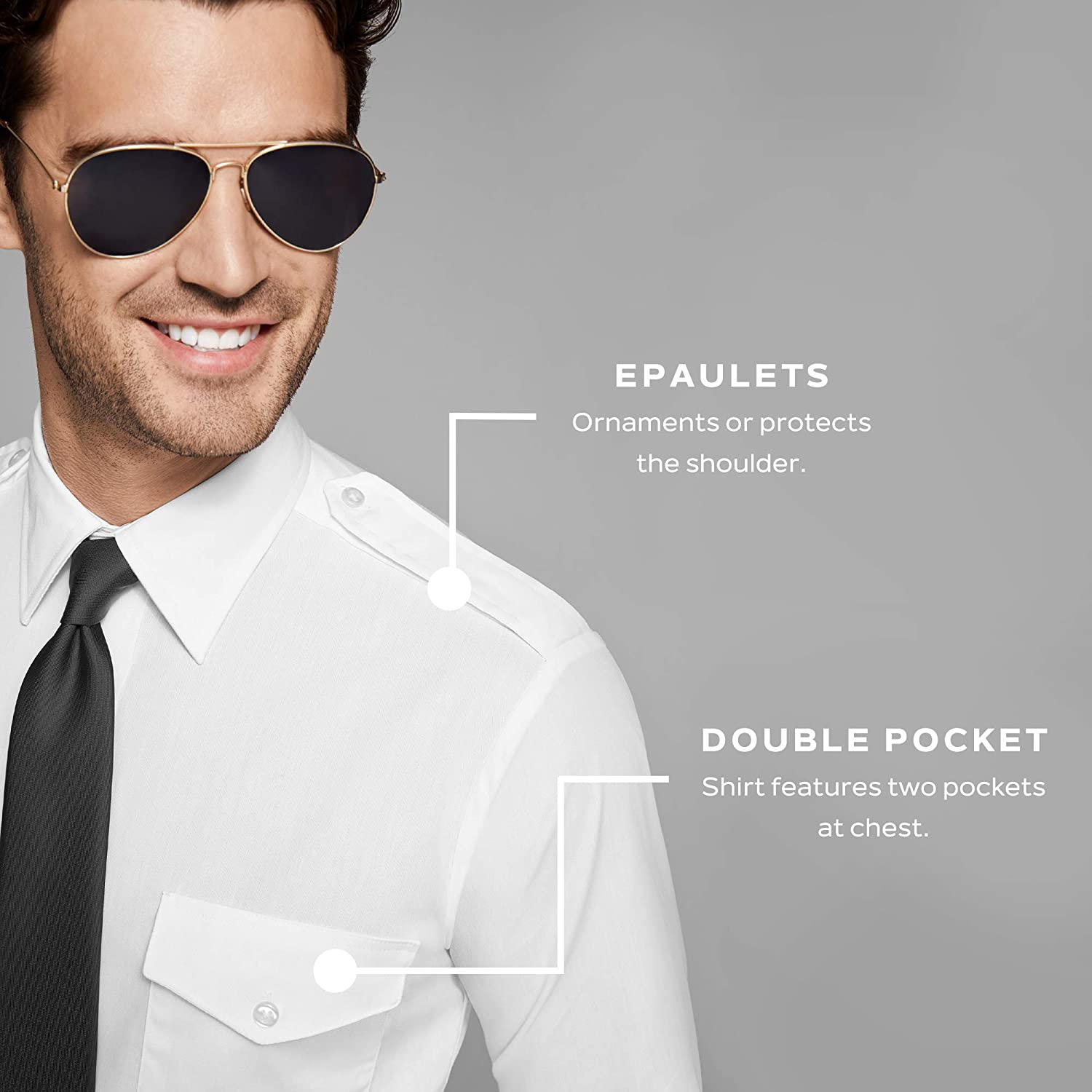 Men's Standard Pilot Shirt - Short Sleeve - Wrinkle Free