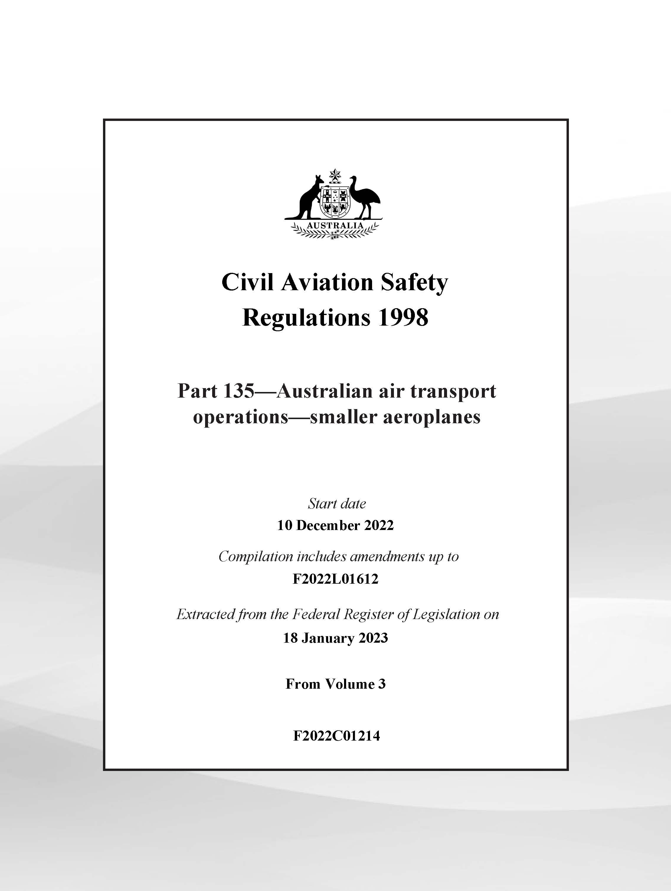 CASA Part 135 of CASR Australian air transport operations - smaller aeroplanes