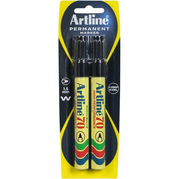 Artline 70 Permanent Marker Black 2 Pack