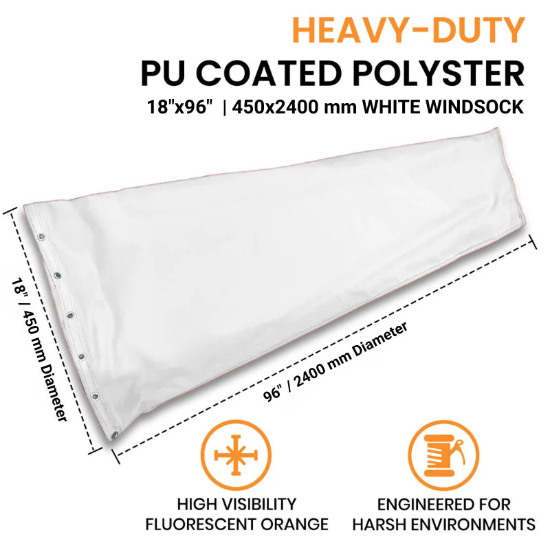 White Airport Windsock – Heavy Duty Aviation Windsock