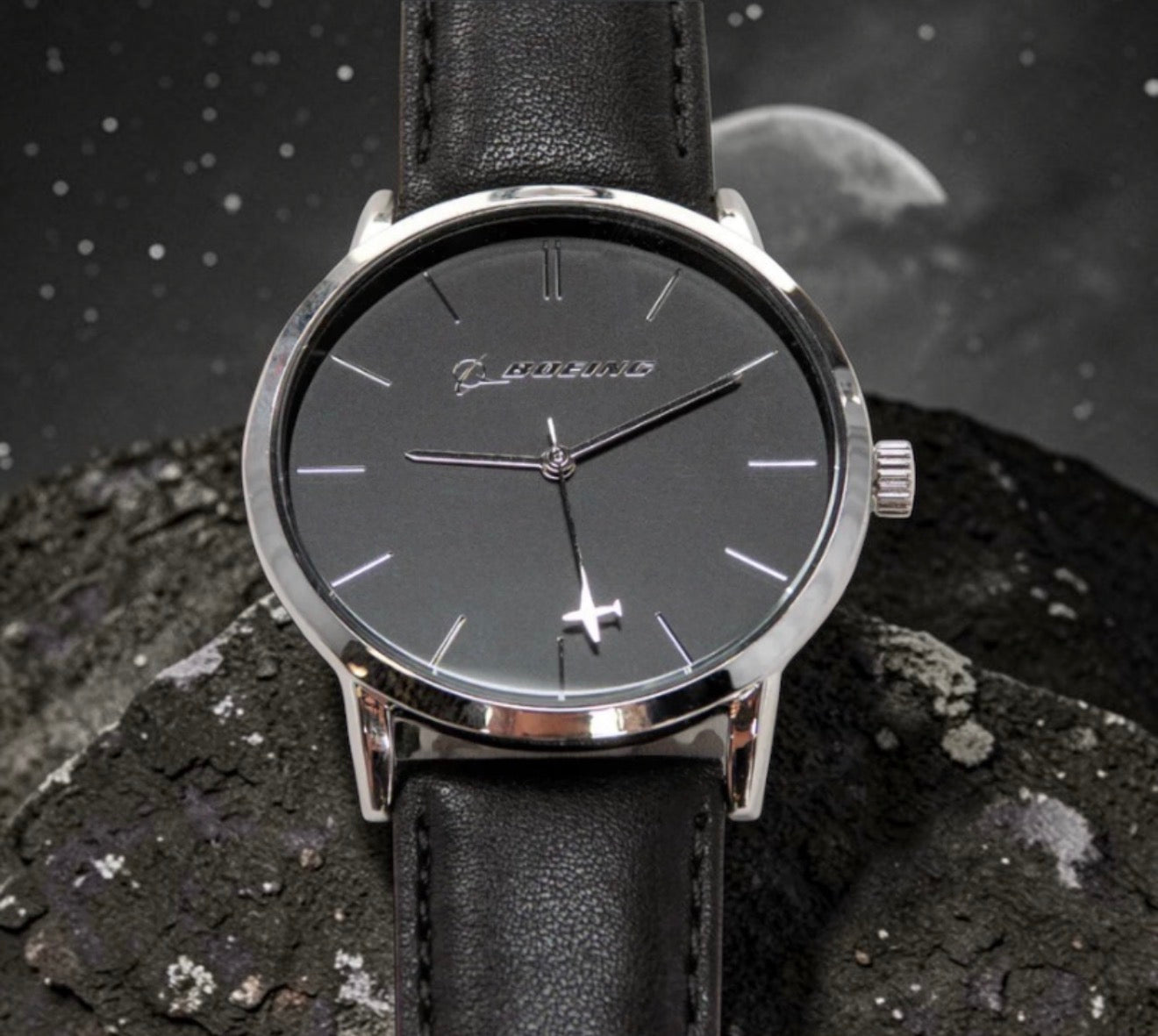 Men's Silver Boeing Rotating Airplane Watch