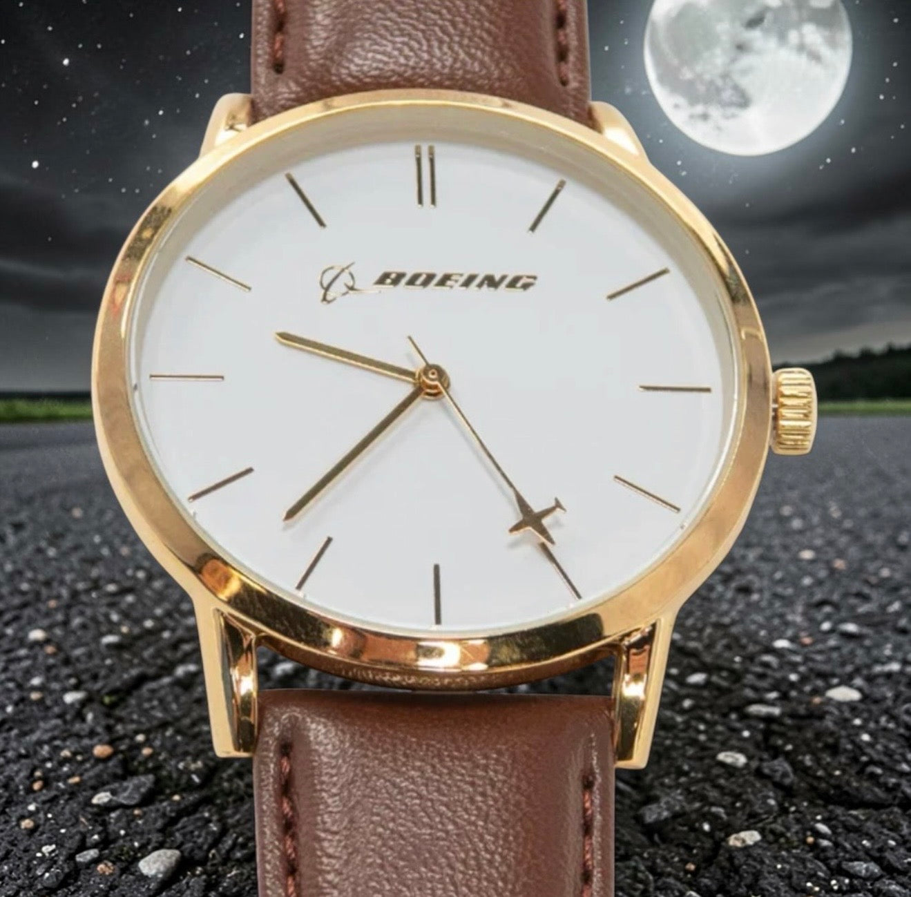 Men's Gold Boeing Rotating Airplane Watch