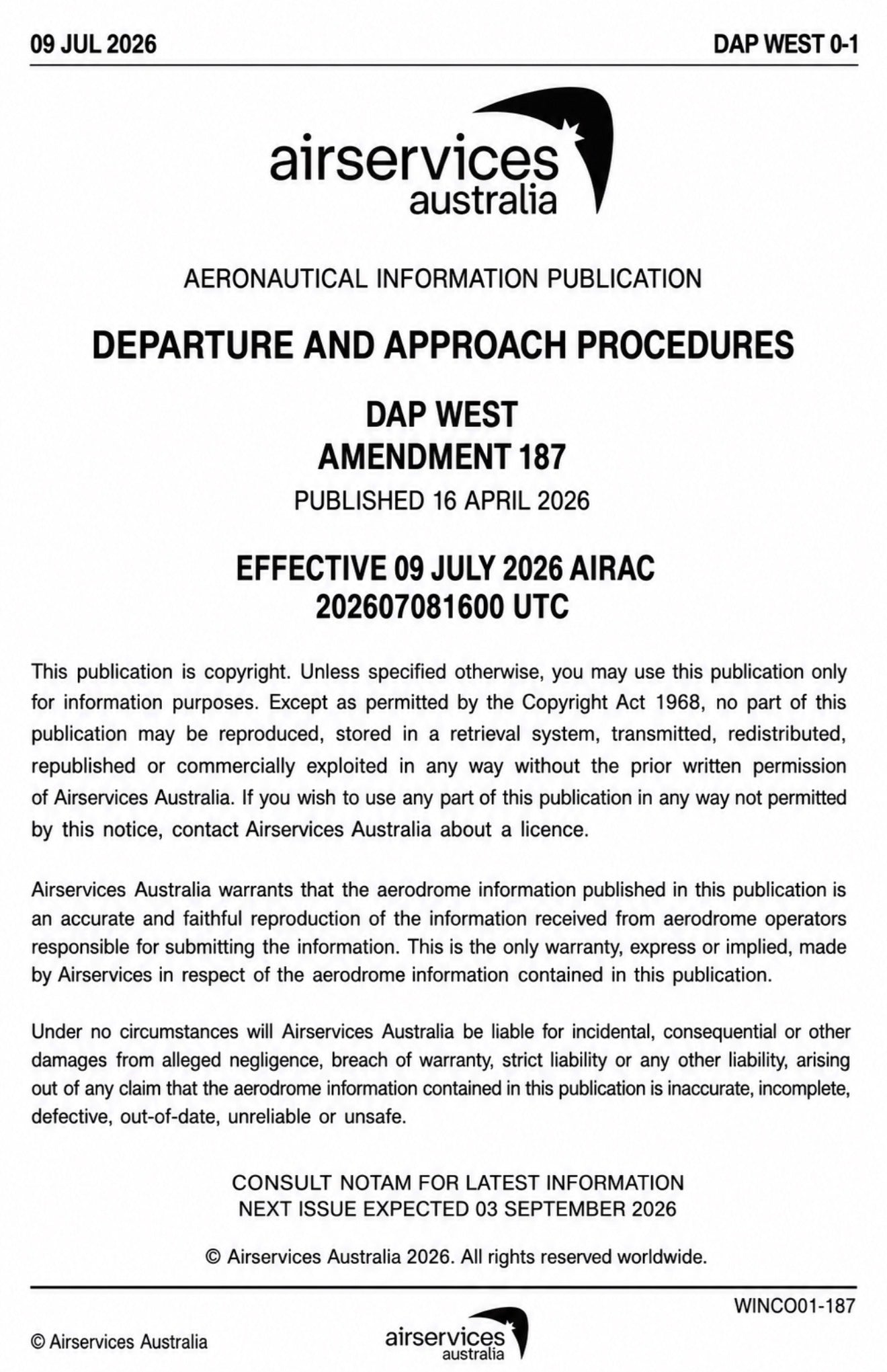 Departure and Approach Procedures DAP WEST