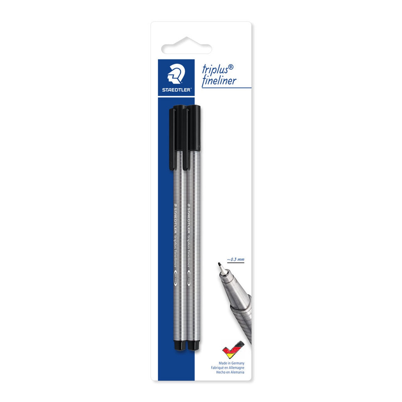 Staedtler 334 Triplus 0.3mm Fineliner - Black - Card of 2