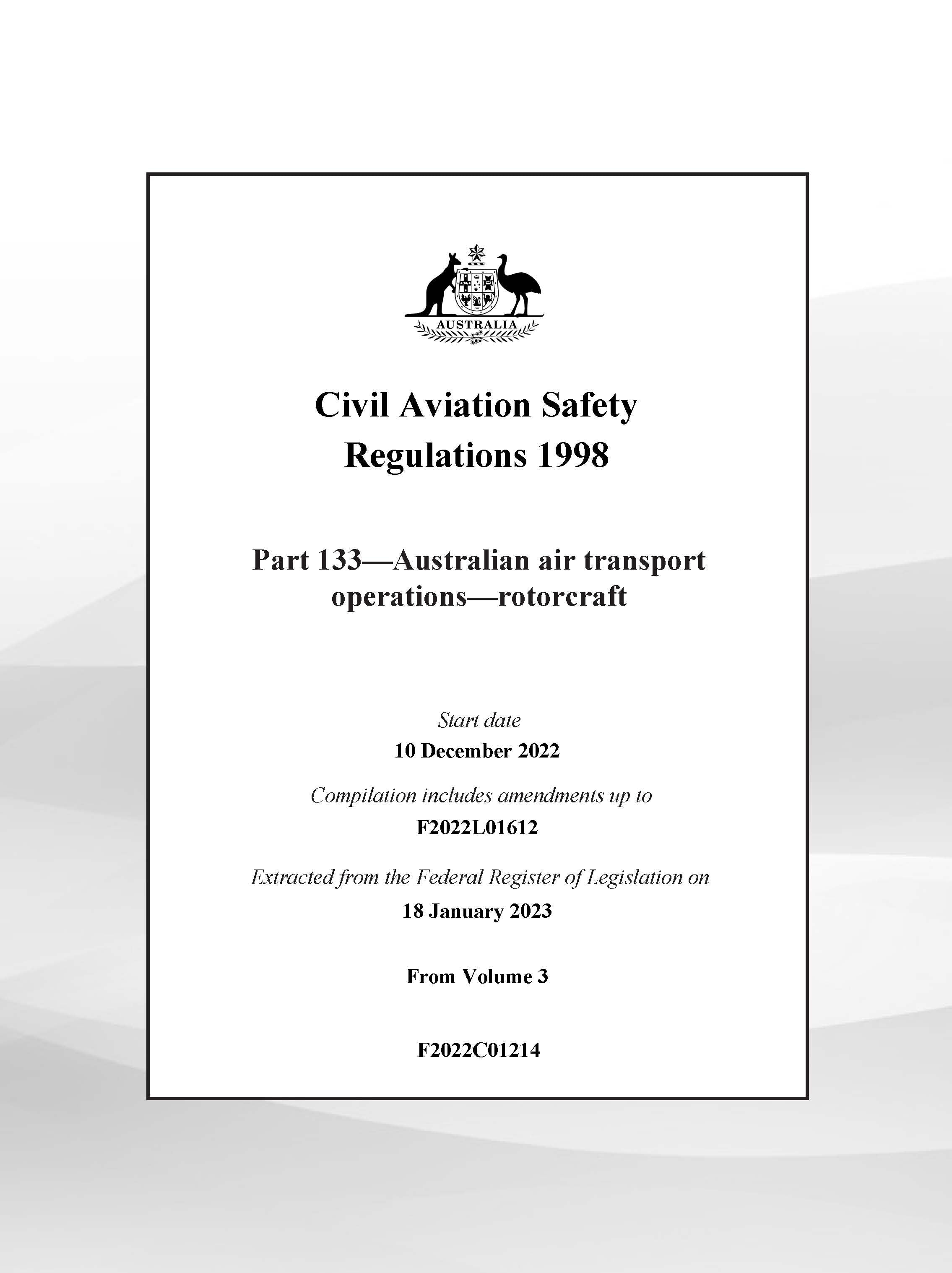 CASA Part 133 of CASR Australian air transport operations rotorcraft