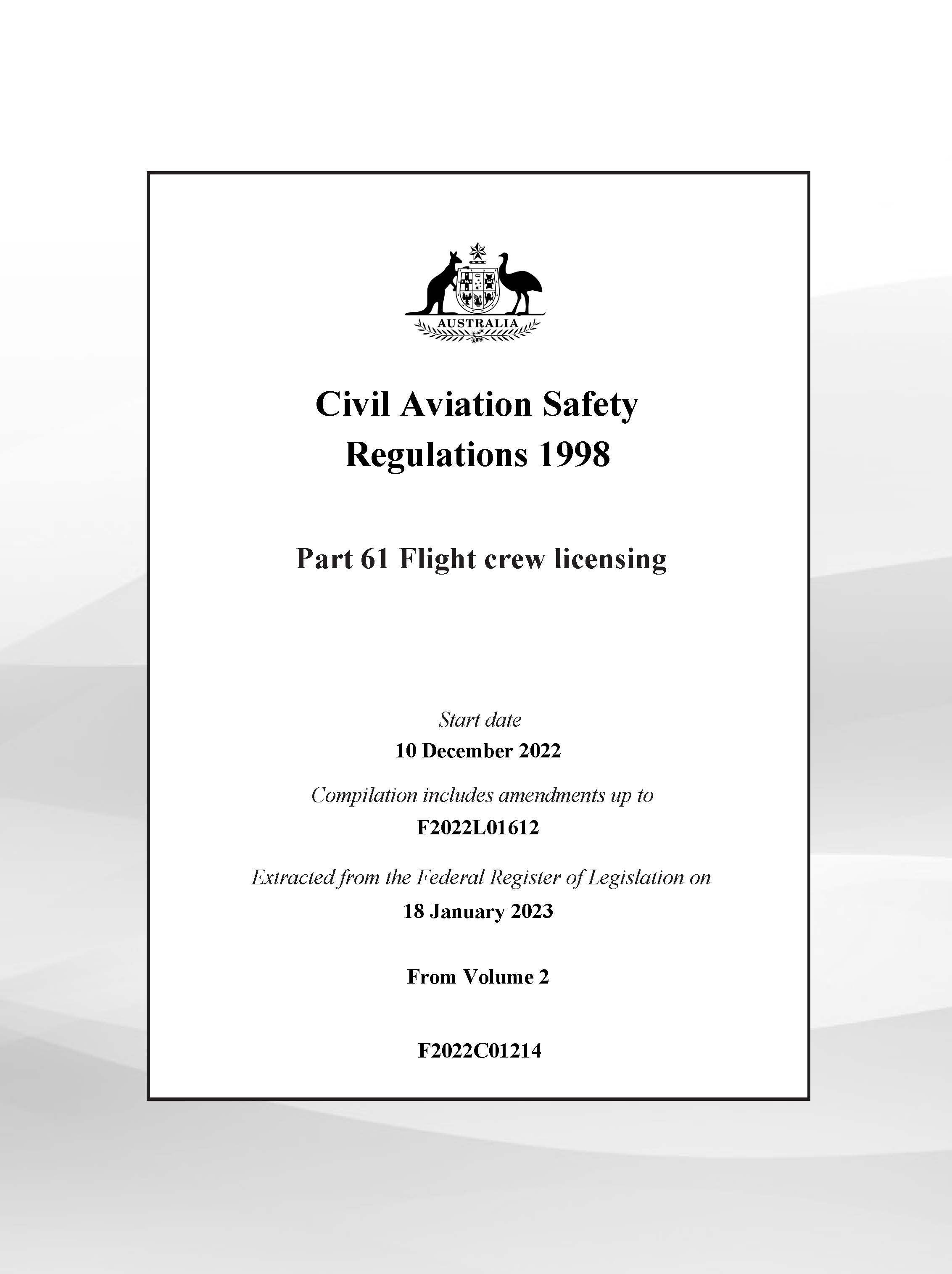 CASA Part 61 of CASR Flight crew licensing