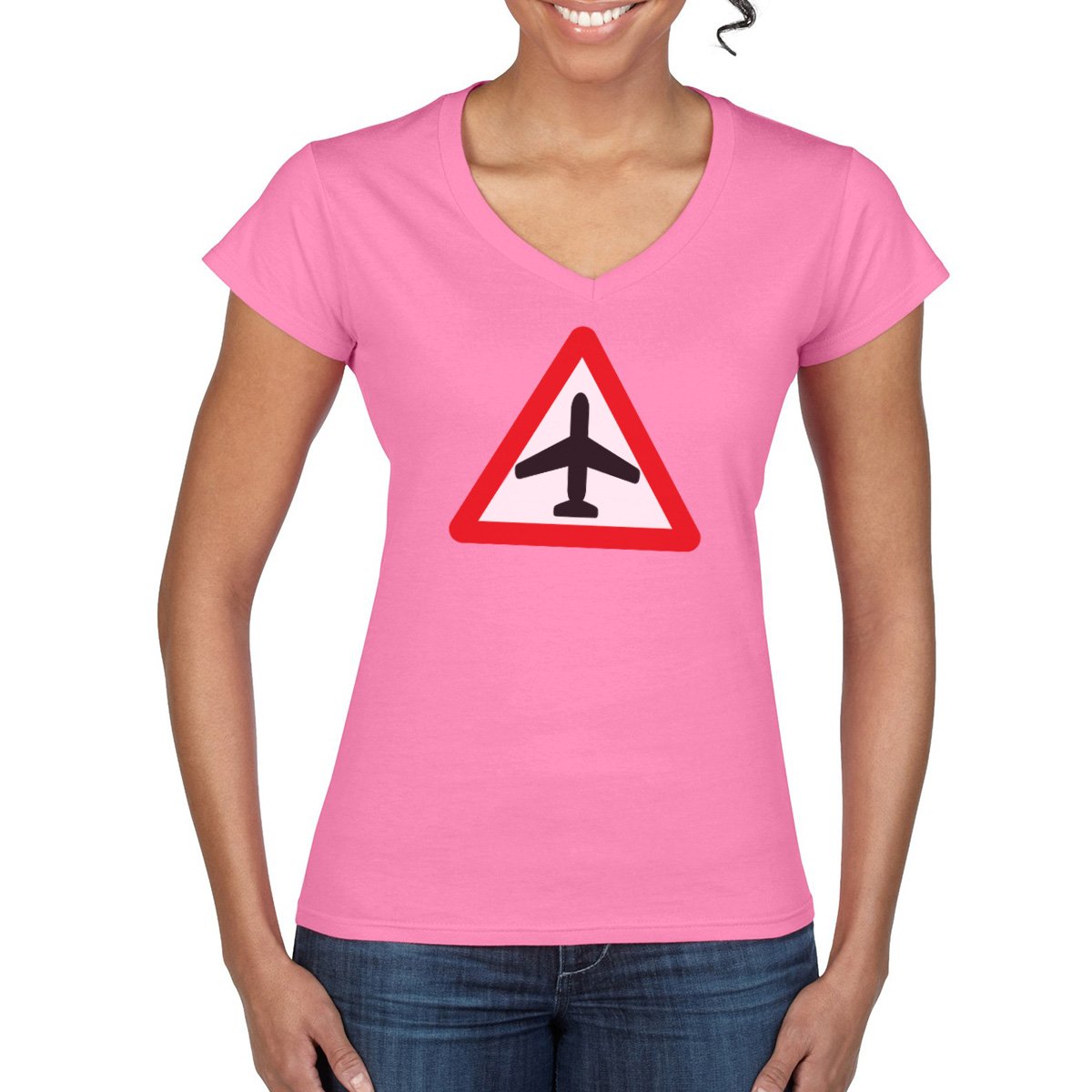 CAUTION AIRCRAFT Semi-Fitted Women's V-Neck T-Shirt