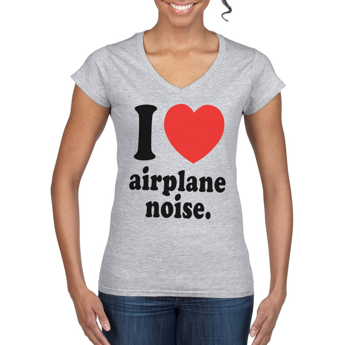 Woman's I LOVE Aeroplane Noise V-Neck T-Shirt