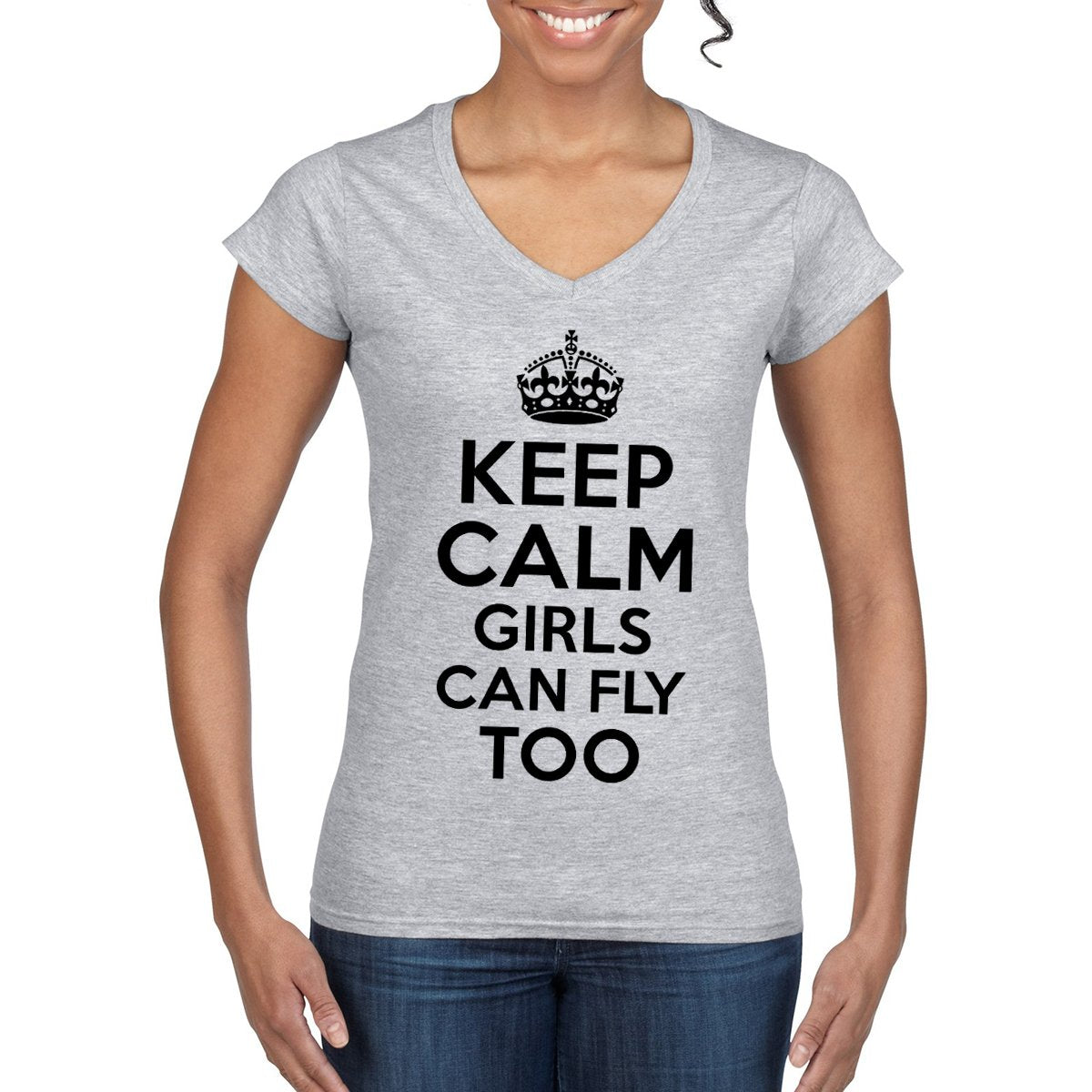 KEEP CALM Girls Can Fly Too Women's  Semi-Fitted T-Shirt