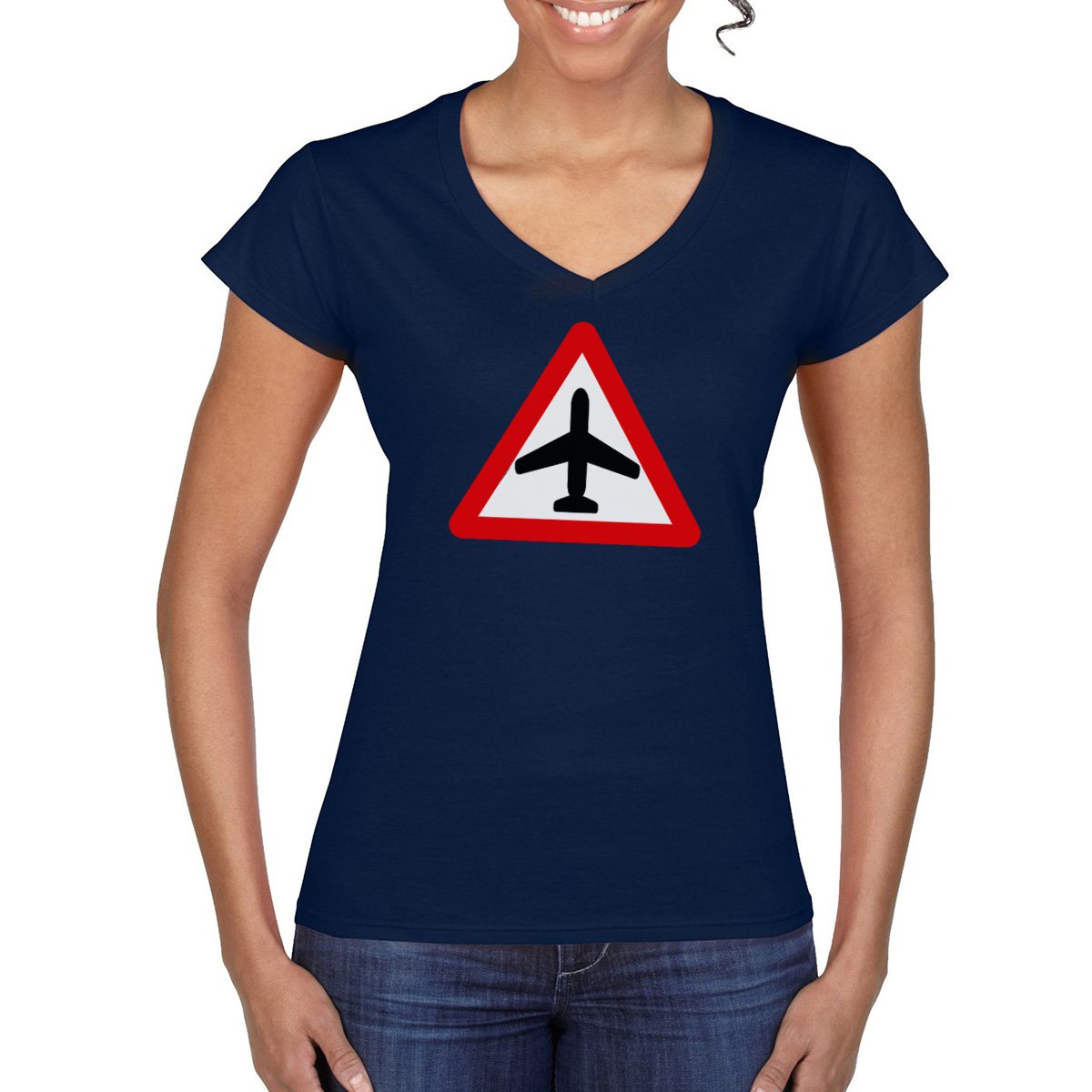 CAUTION AIRCRAFT Semi-Fitted Women's V-Neck T-Shirt