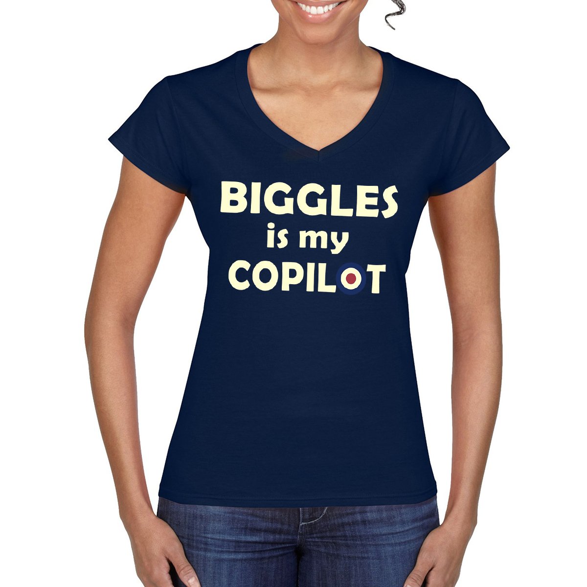 BIGGLES IS MY COPILOT Women's V-Neck Tee