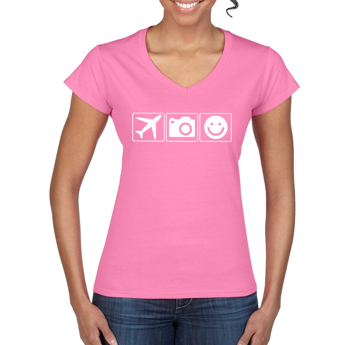 PLANE CAMERA SMILE Women's V-Neck T-Shirt