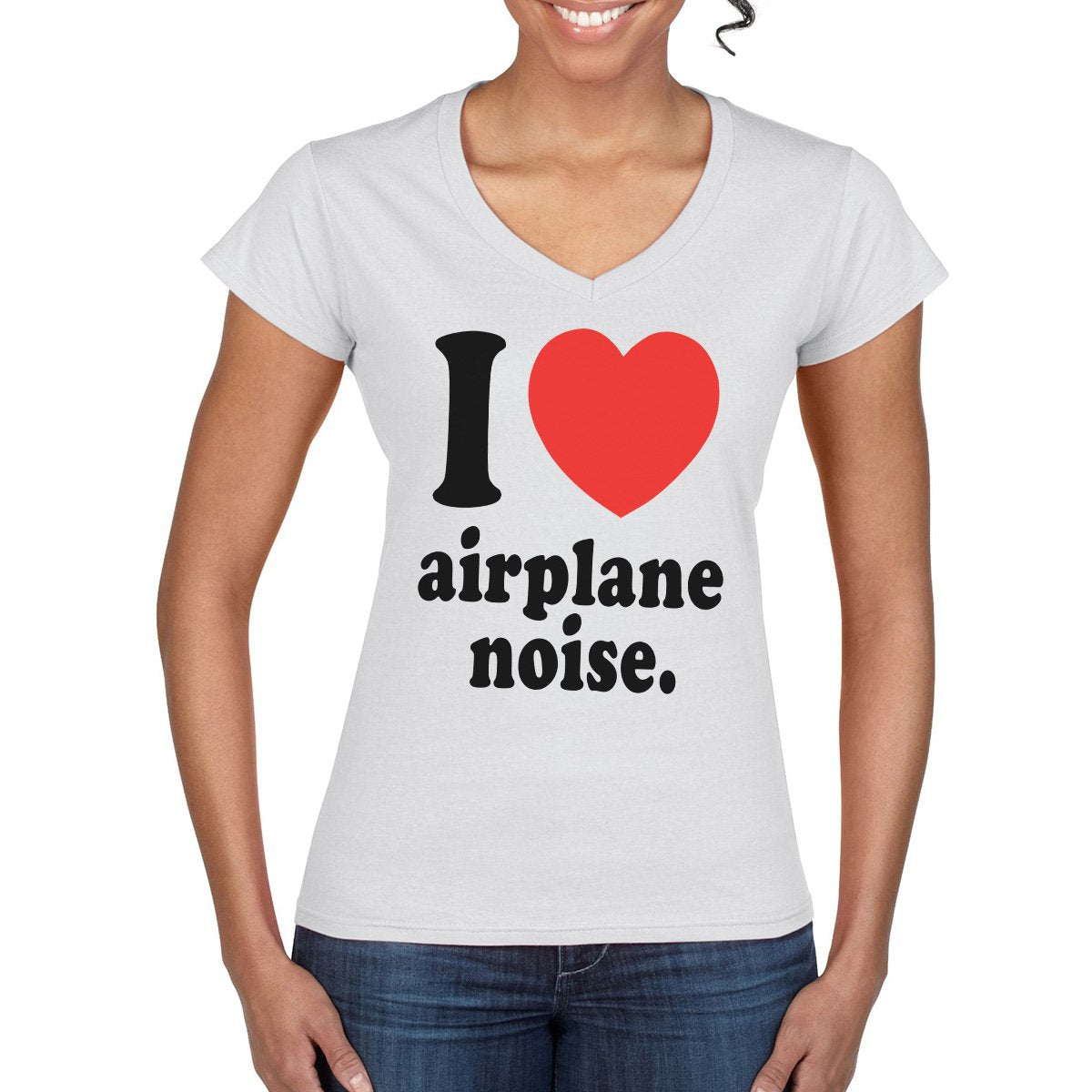 Woman's I LOVE Aeroplane Noise V-Neck T-Shirt
