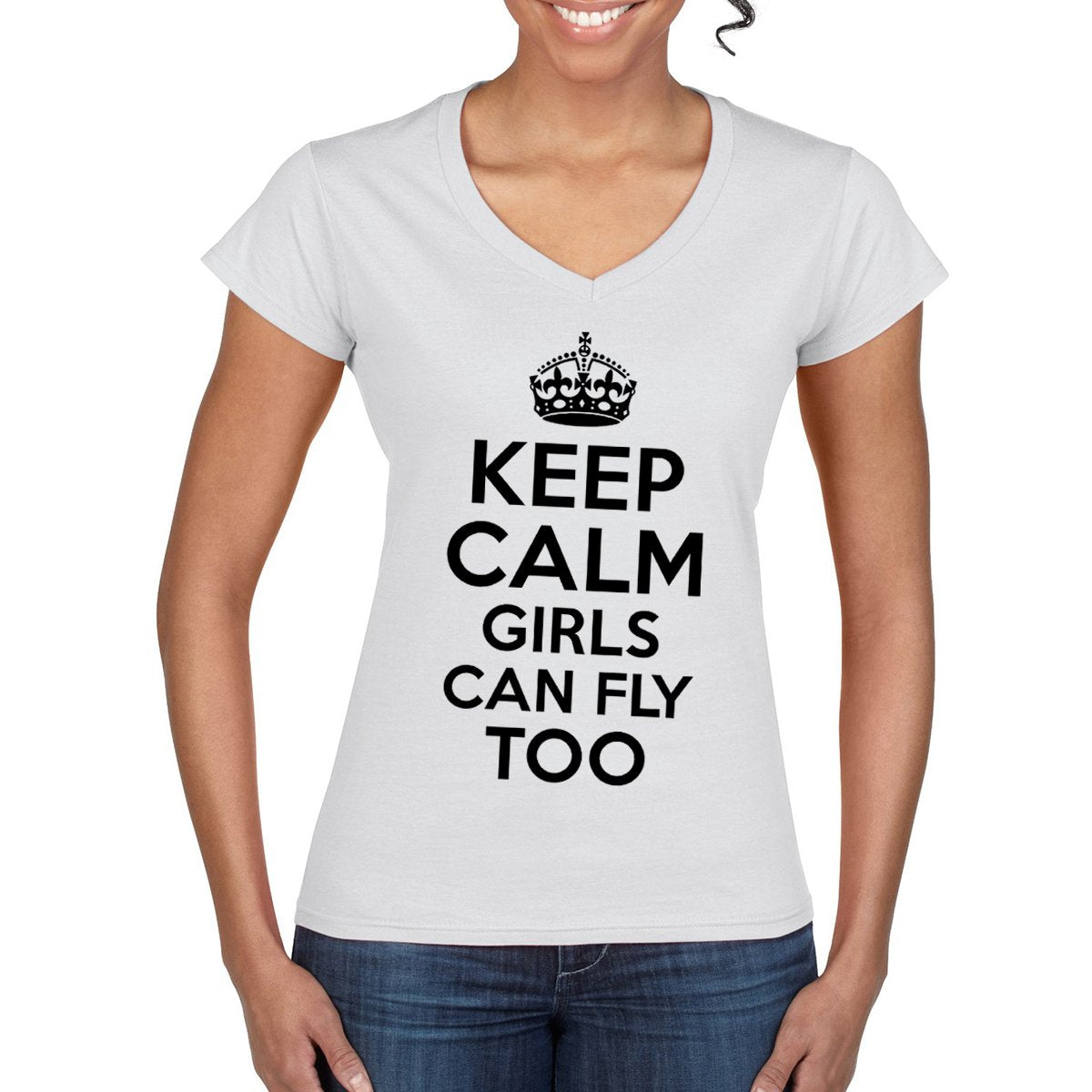 KEEP CALM Girls Can Fly Too Women's  Semi-Fitted T-Shirt